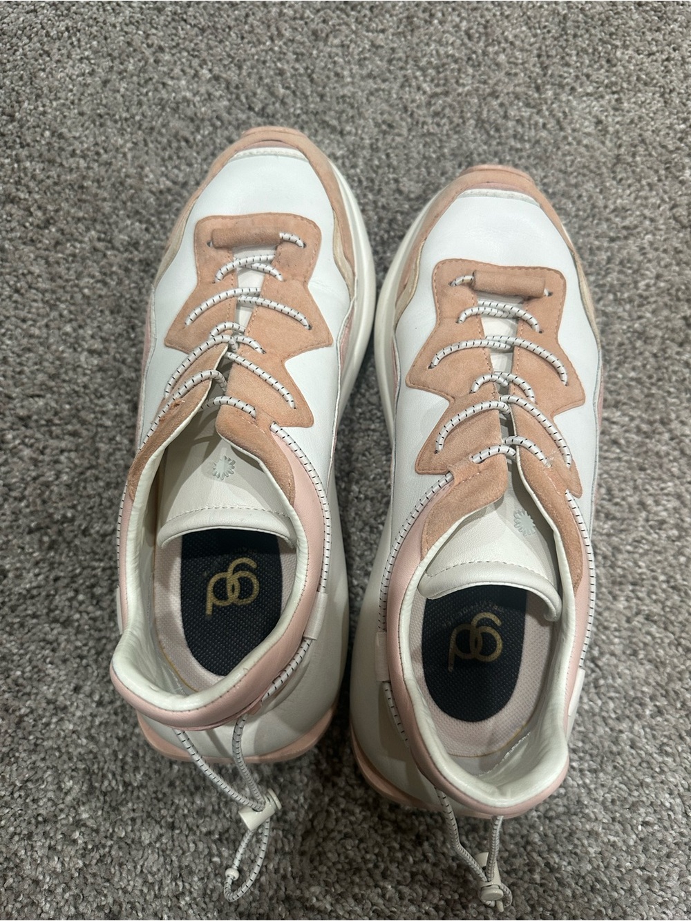 Stuart Weitzman White and Blush Leather Sneakers